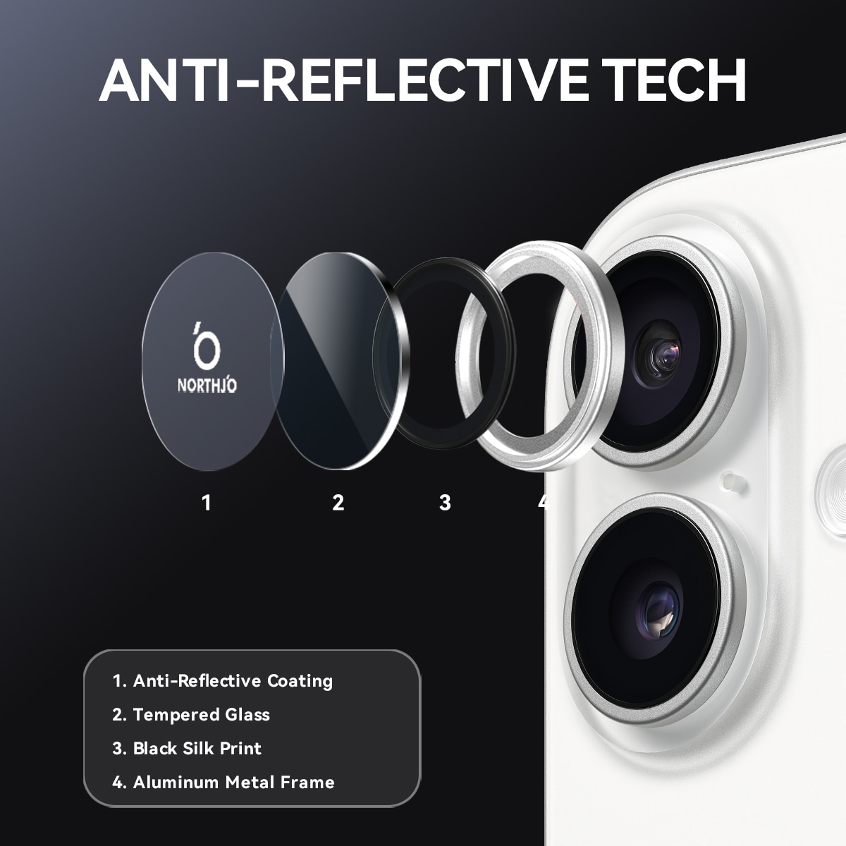 iPhone 17 Camera Protector Gehard Glas Aluminium Zilver