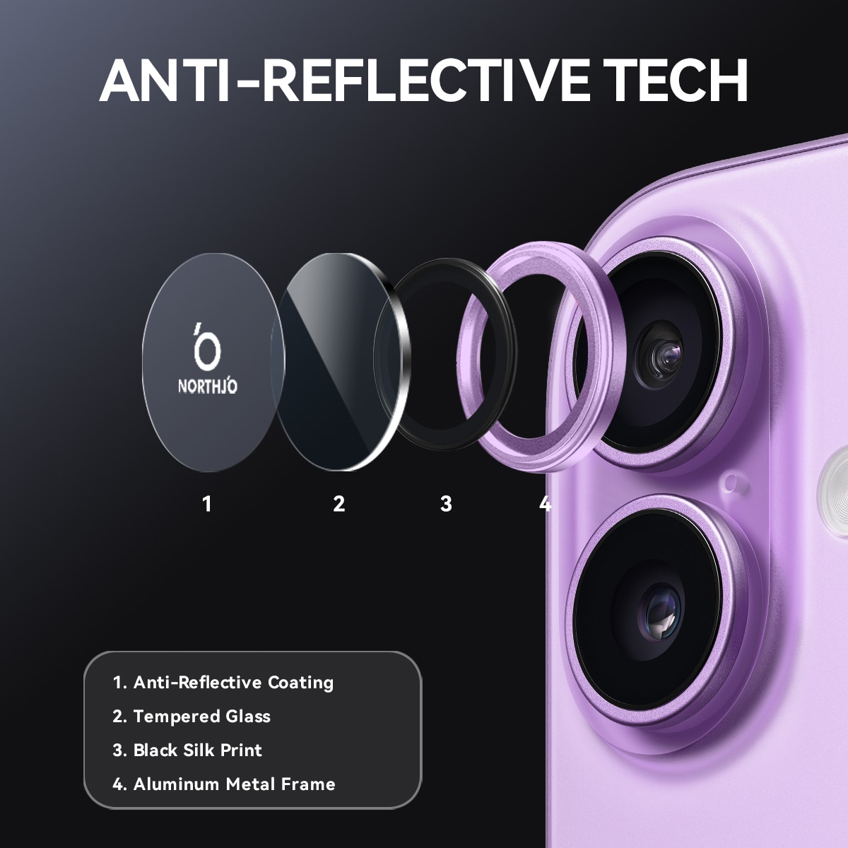 iPhone 17 Camera Protector Gehard Glas Aluminium Paars