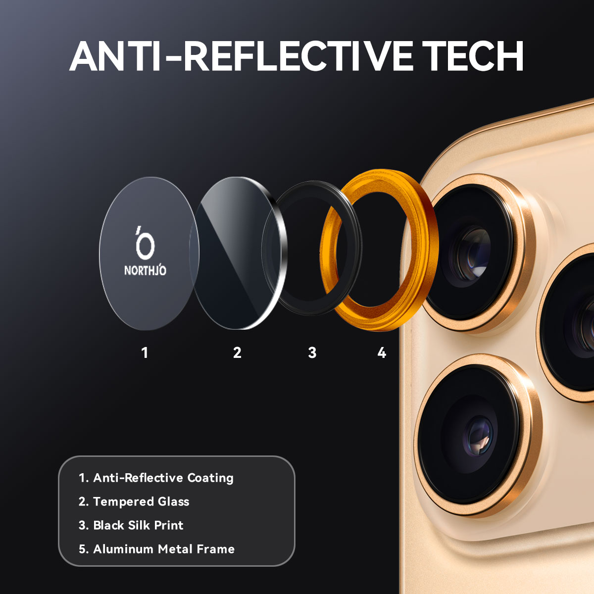 iPhone 17 Camera Protector Gehard Glas Aluminium Zwart