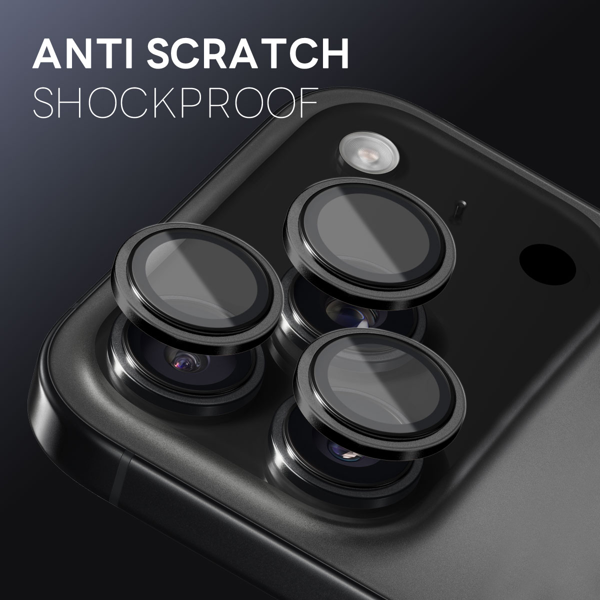 iPhone 17 Pro Camera Protector Gehard Glas Aluminium Zwart