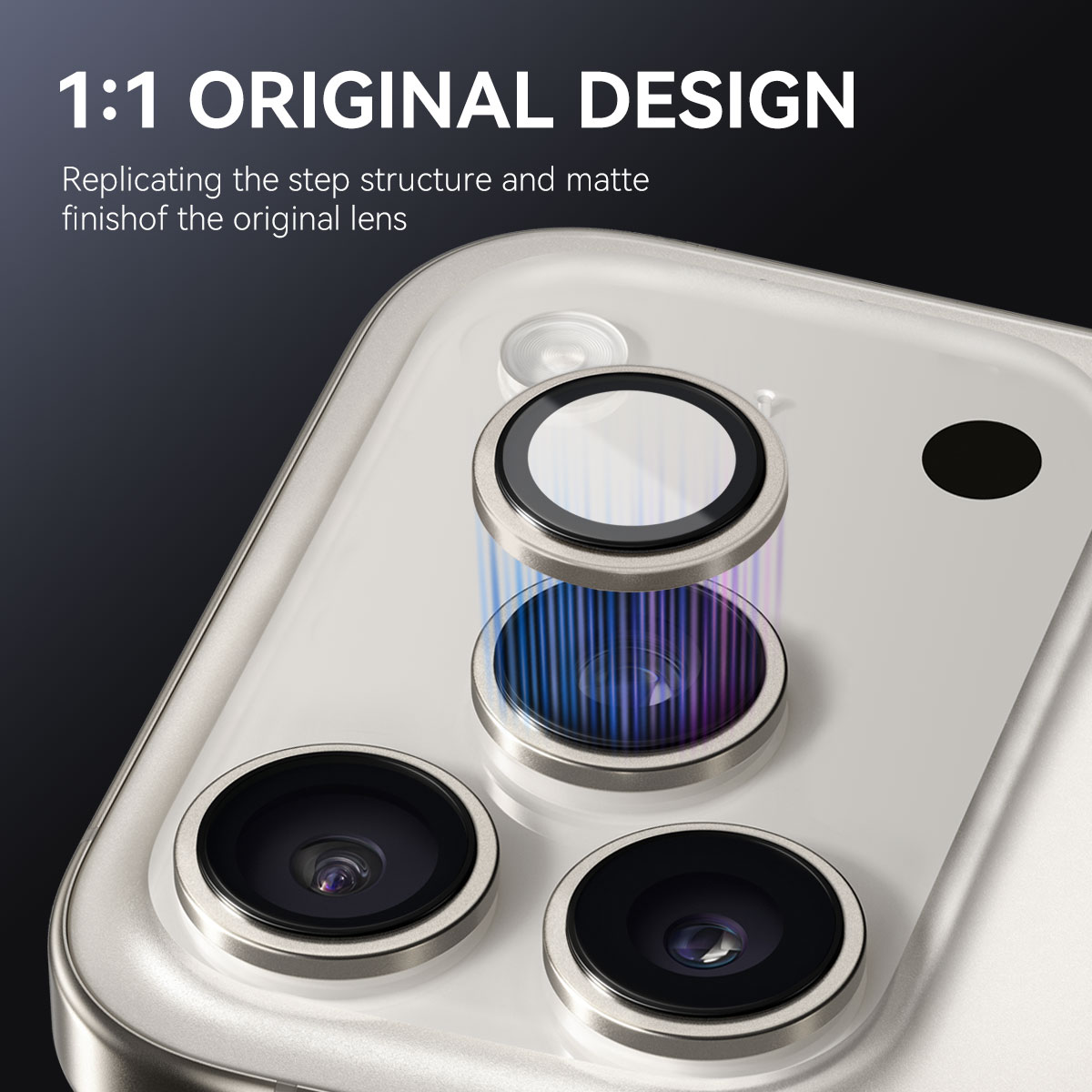 iPhone 17 Pro Camera Protector Gehard Glas Aluminium Grijs
