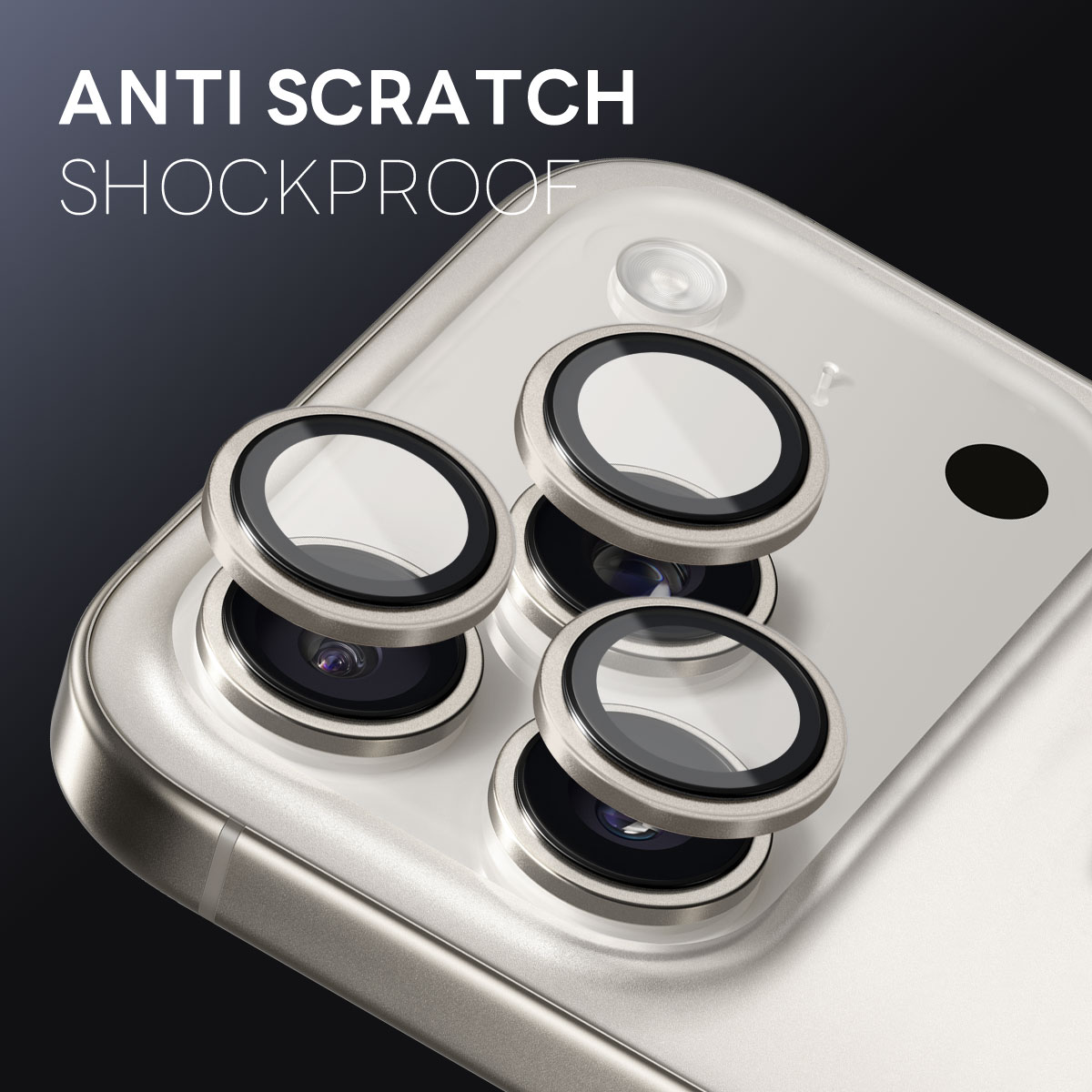 iPhone 17 Pro Camera Protector Gehard Glas Aluminium Grijs