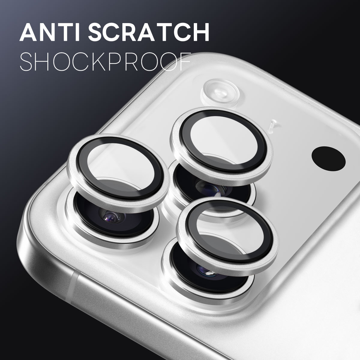 iPhone 17 Pro Camera Protector Gehard Glas Aluminium Zilver
