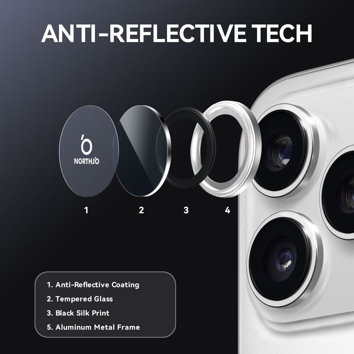 iPhone 17 Pro Camera Protector Gehard Glas Aluminium Zilver