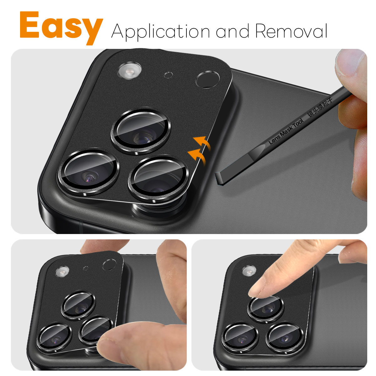 iPhone 17 Pro Camera Protector Gehard Glas Metaal Zwart