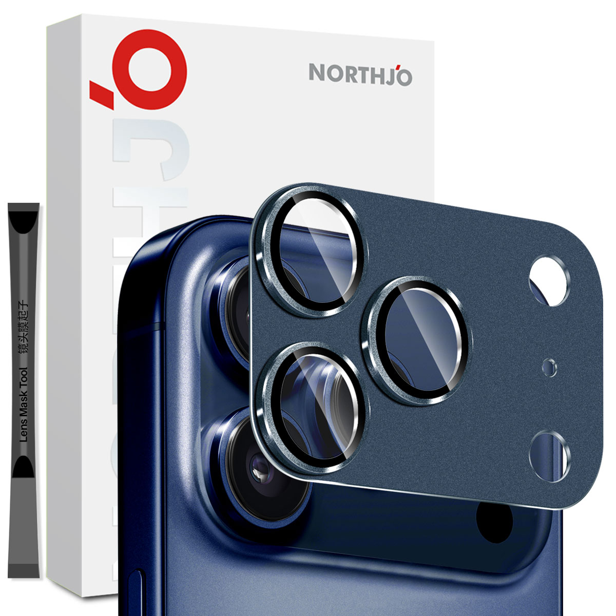 iPhone 17 Pro Camera Protector Gehard Glas Metaal Blauw