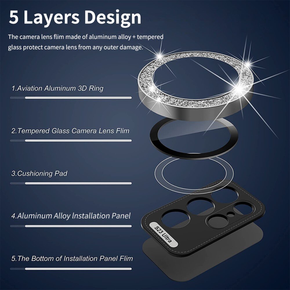 Gehard Glas Camera Protector Aluminium Schitteren Samsung Galaxy S23/S23 Plus zwart