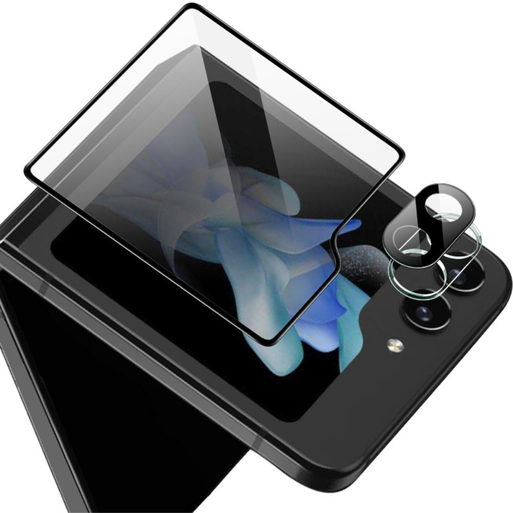 Gehard Glas Camera Protector + Screenprotector Voorkant Samsung Galaxy Z Flip 5 zwart