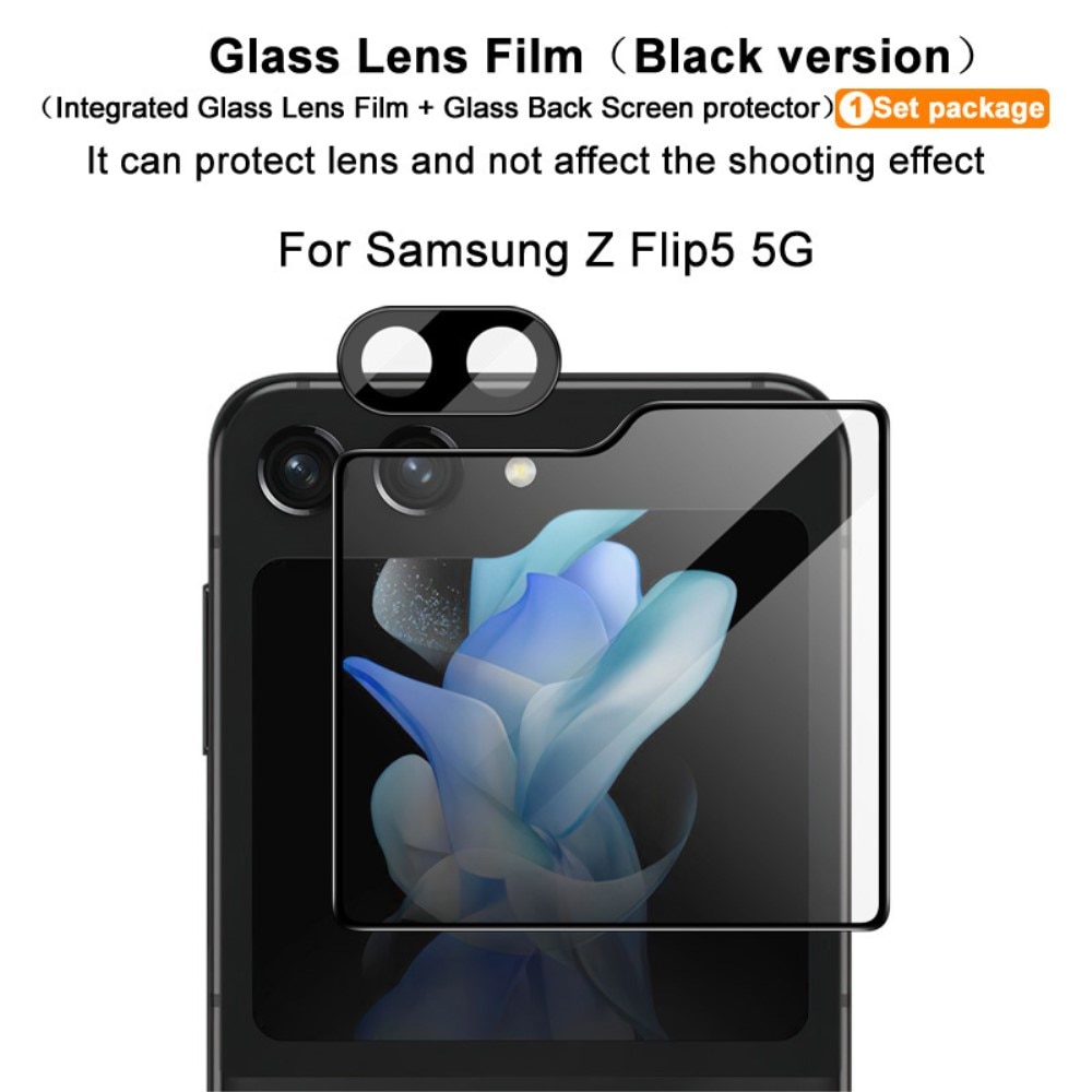 Gehard Glas Camera Protector + Screenprotector Voorkant Samsung Galaxy Z Flip 5 zwart