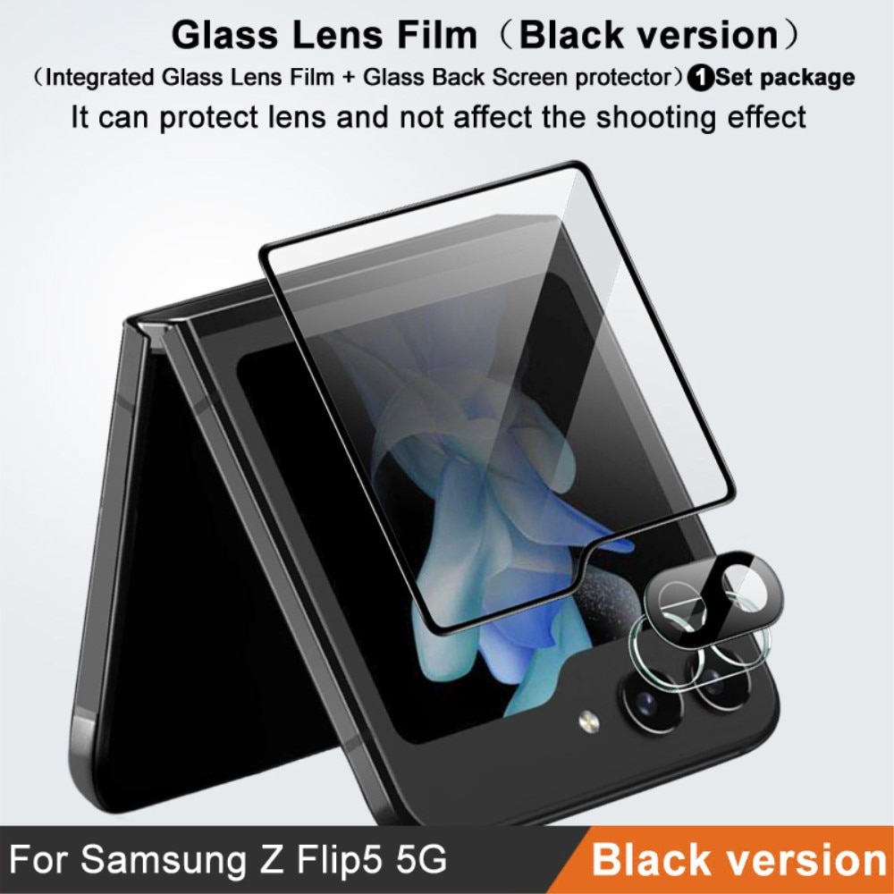 Gehard Glas Camera Protector + Screenprotector Voorkant Samsung Galaxy Z Flip 5 zwart