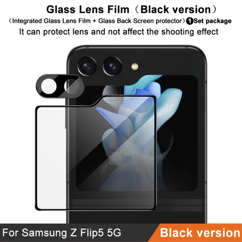 Gehard Glas Camera Protector + Screenprotector Voorkant Samsung Galaxy Z Flip 5 zwart