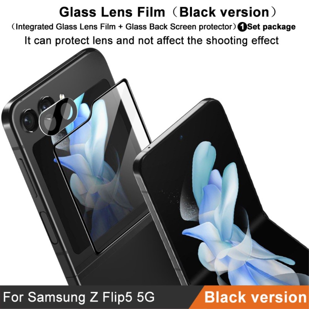 Gehard Glas Camera Protector + Screenprotector Voorkant Samsung Galaxy Z Flip 5 zwart