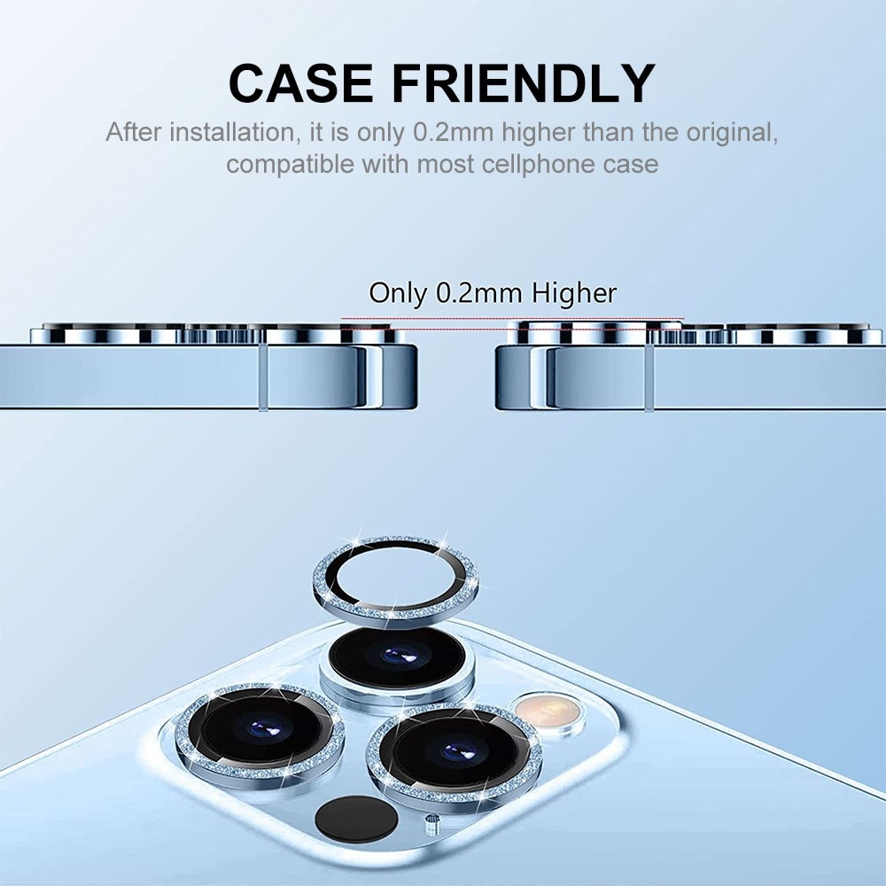 Gehard Glas Camera Protector Aluminium Schitteren iPhone 15 Pro lichtblauw