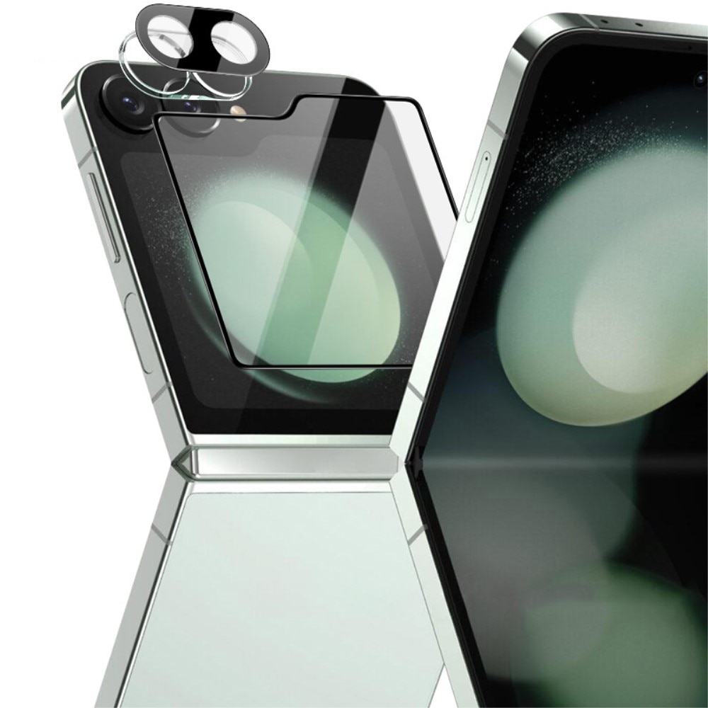 Gehard Glas Camera Protector + Screenprotector Voorkant Samsung Galaxy Z Flip 6 zwart
