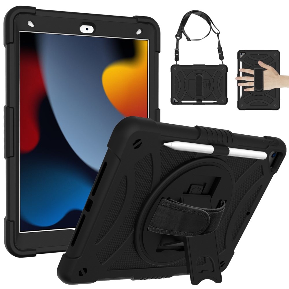 iPad Air 10.5 3rd Gen (2019) Schokbestendige Hybridcase met schouderriem zwart