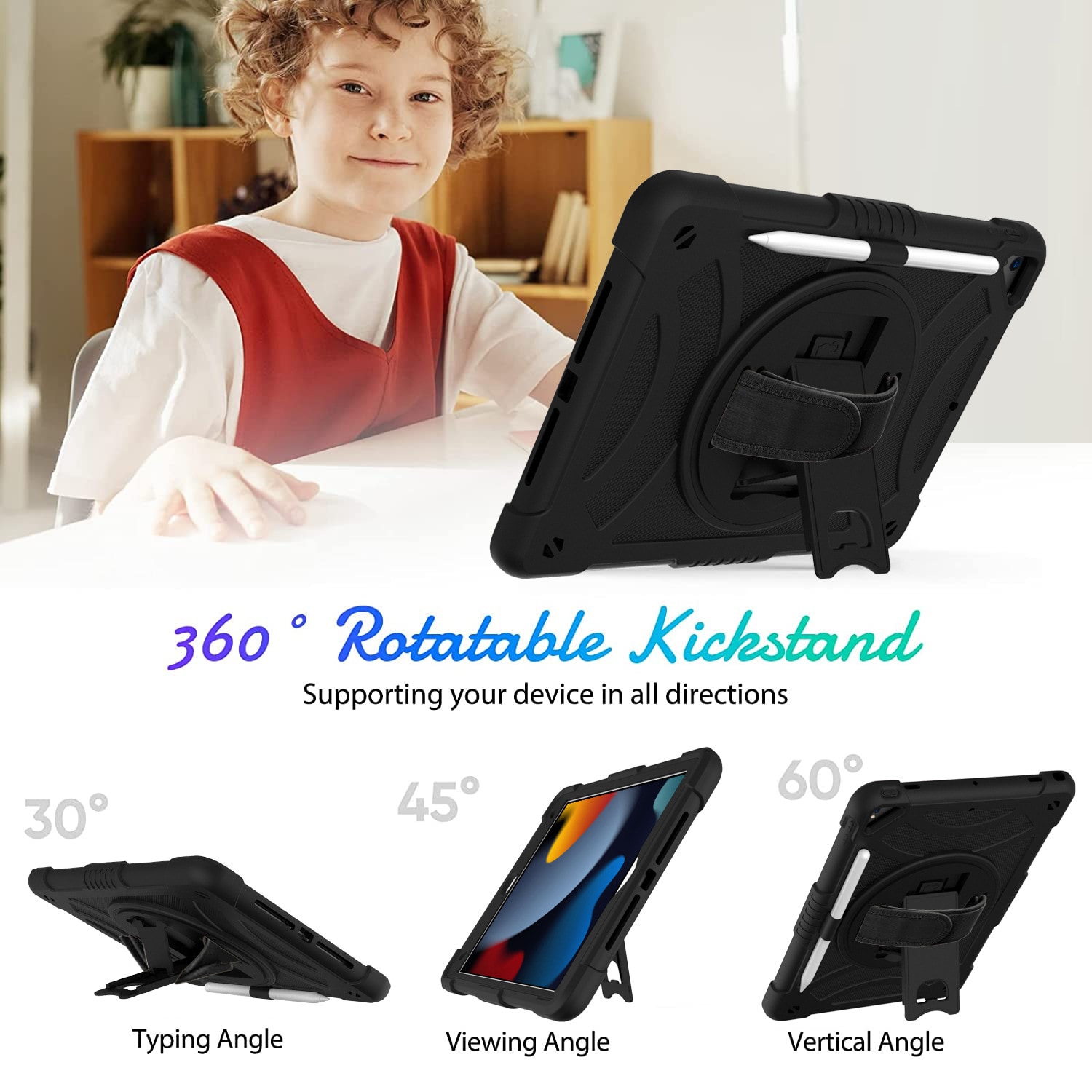 Apple iPad 10.2 7th Gen (2019) Schokbestendige Hybridcase met schouderriem Zwart