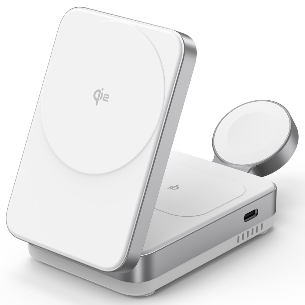 Compact 3-in-1 Qi2 Draadloze Magnetische Opvouwbare Oplaadstation Wit