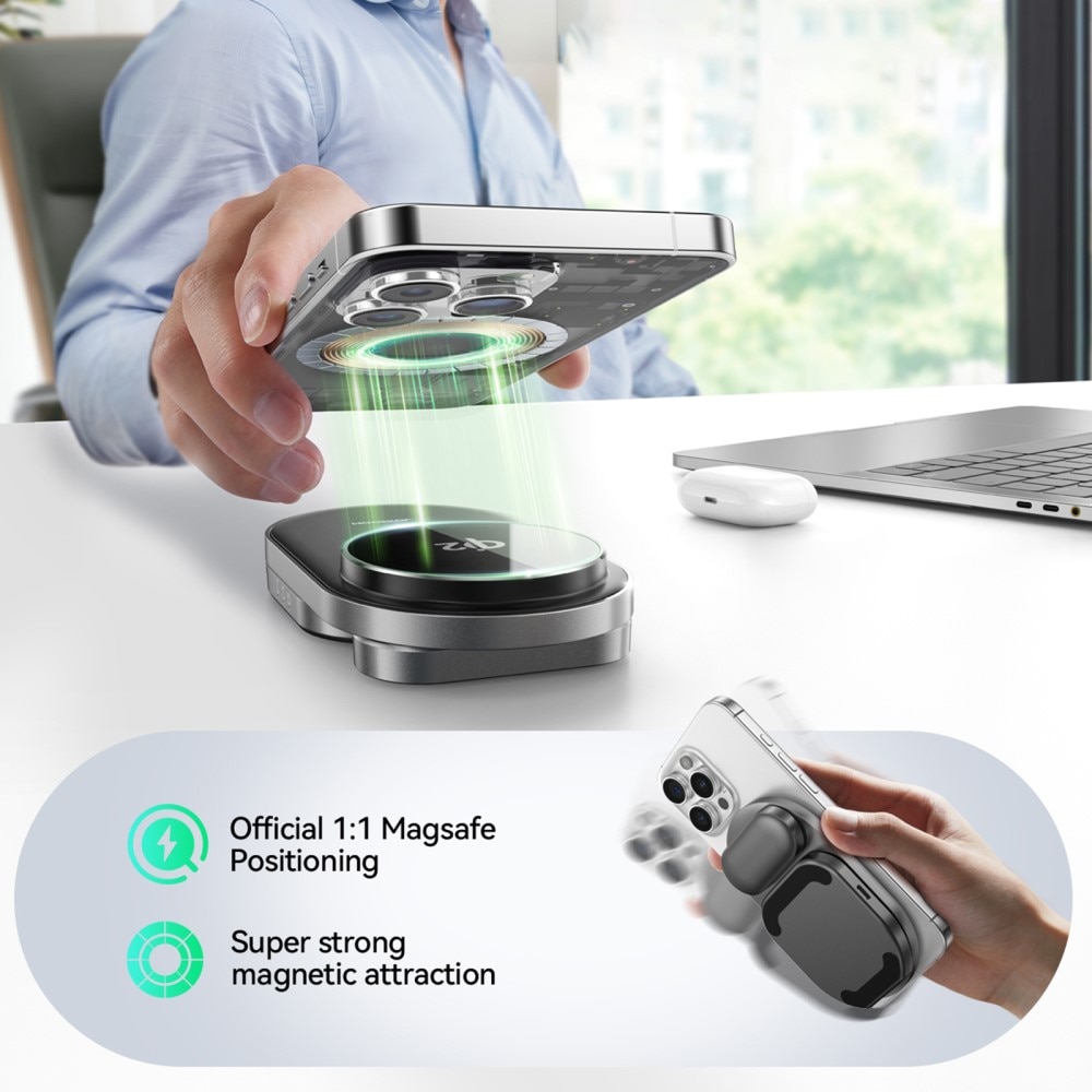 3-in-1 Magnetische Draadloze Opvouwbare Oplaadstation Qi2 zwart