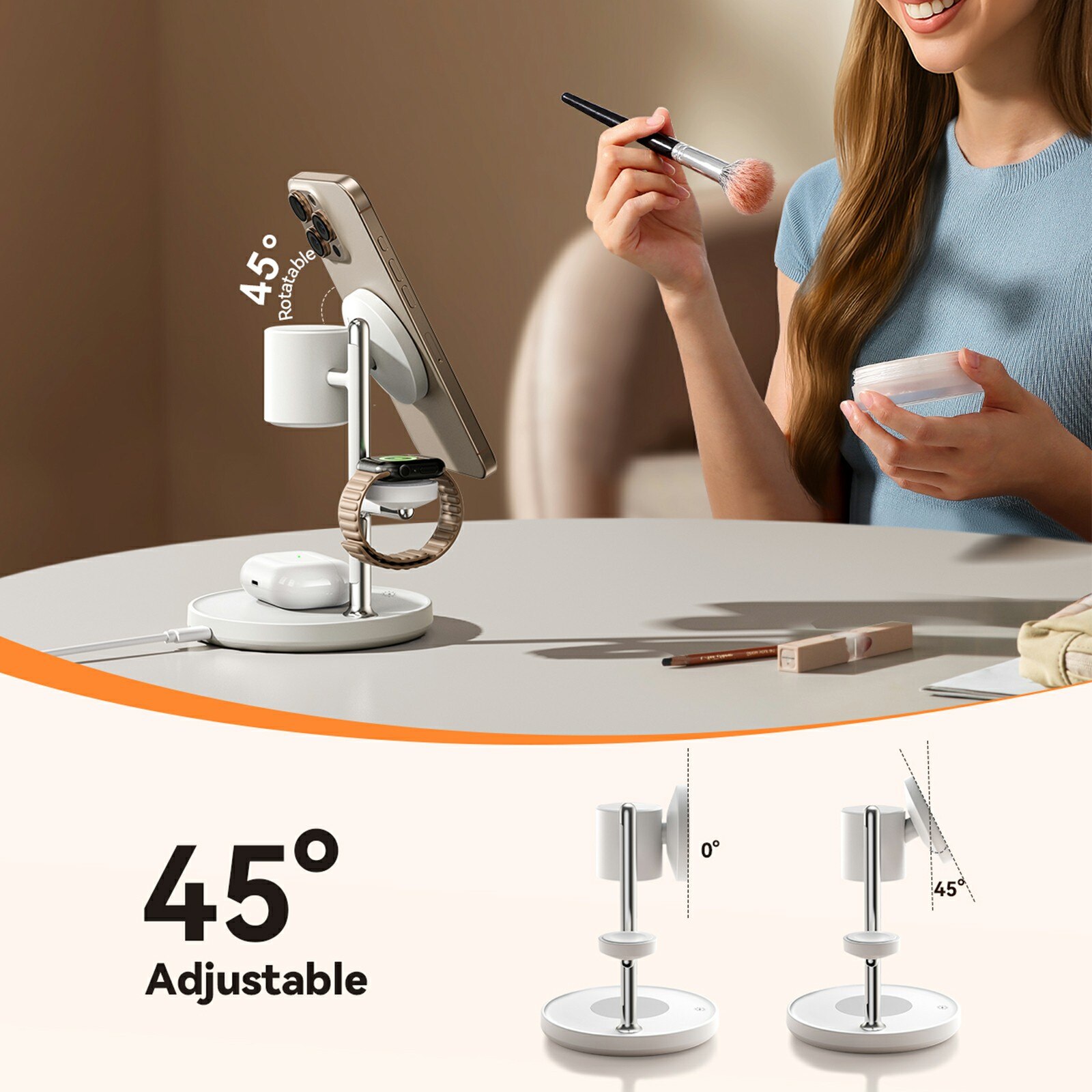 4-in-1 Magnetisch Draadloos Oplaadstation Qi2 Wit