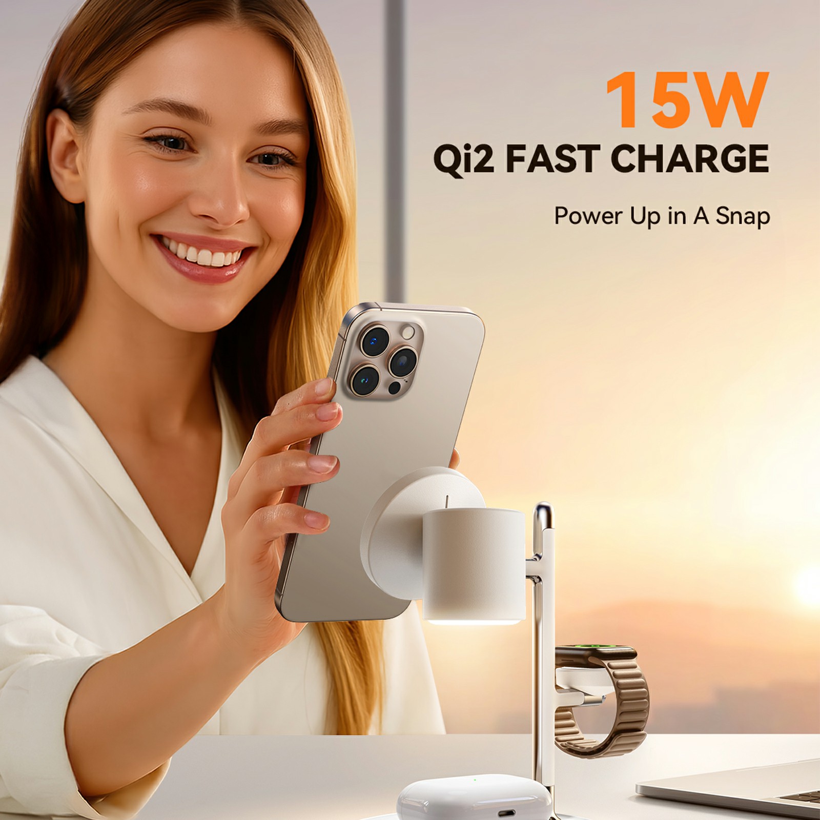 4-in-1 Magnetisch Draadloos Oplaadstation Qi2 Wit