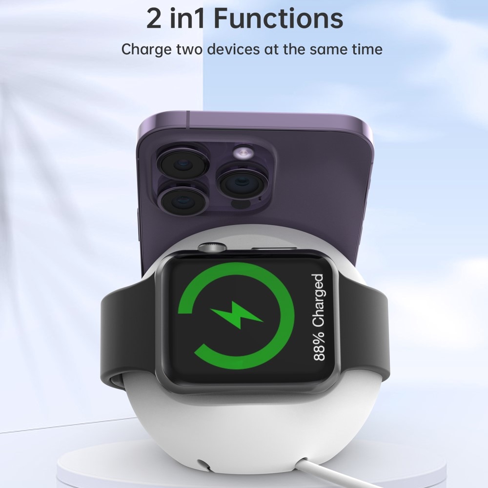 Ronde houder voor MagSafe-oplader + Apple Watch wit