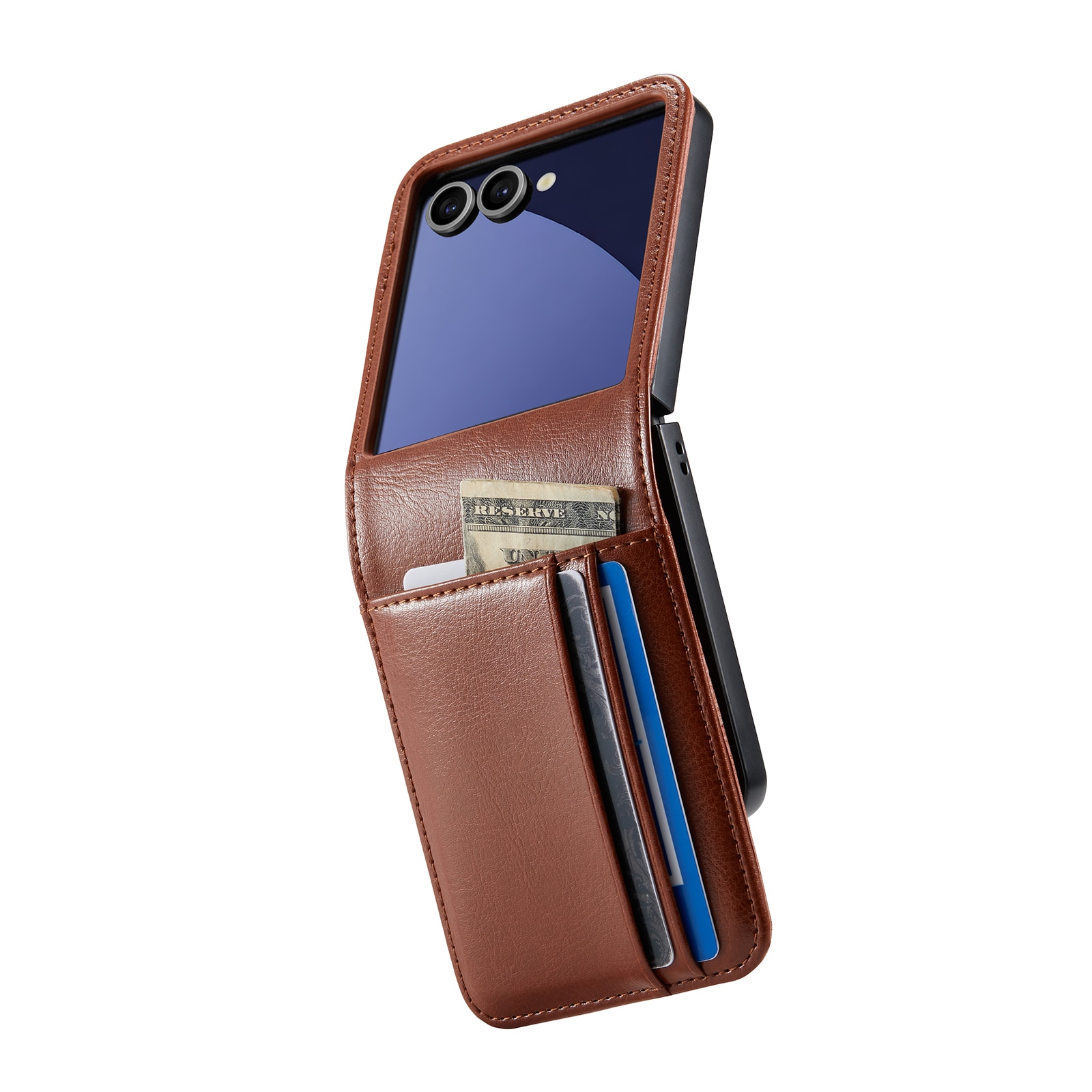 Samsung Galaxy Z Flip 7 Echt lederen hoesje Cognac