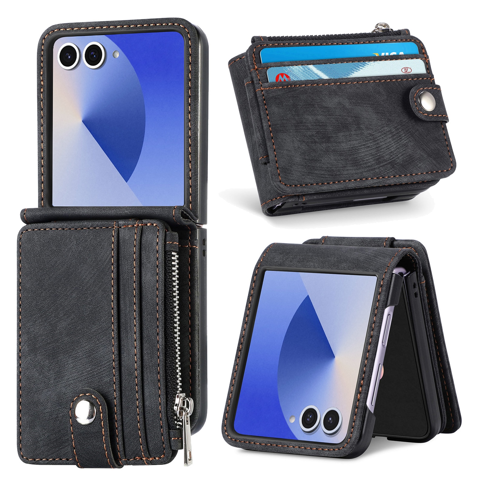 Samsung Galaxy Z Flip 7 Bookcover hoesje Multi-Slot Rits Zwart