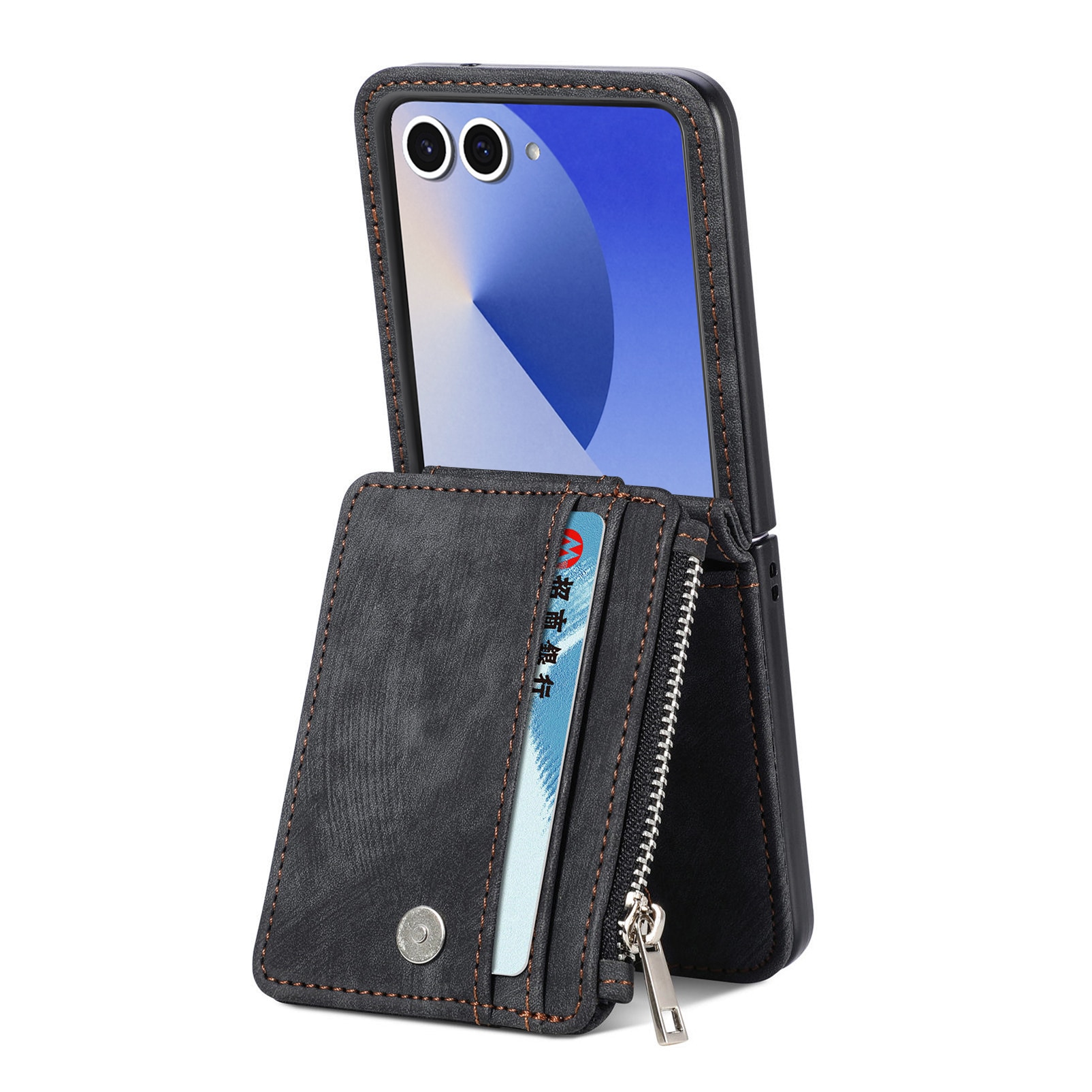 Samsung Galaxy Z Flip 7 Bookcover hoesje Multi-Slot Rits Zwart