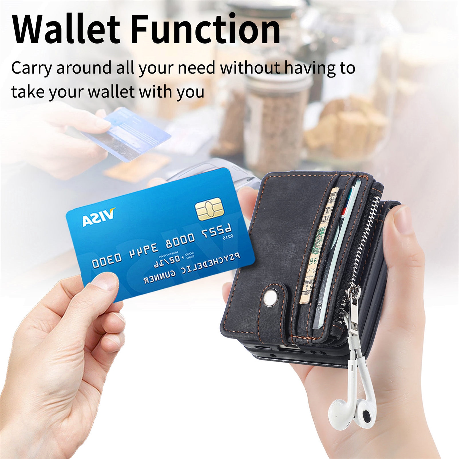 Samsung Galaxy Z Flip 7 Bookcover hoesje Multi-Slot Rits Zwart