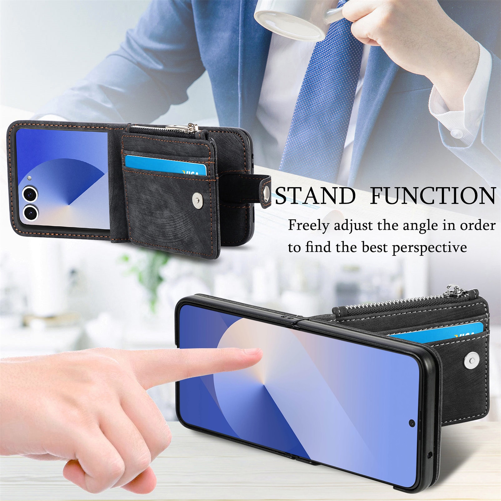 Samsung Galaxy Z Flip 7 Bookcover hoesje Multi-Slot Rits Zwart
