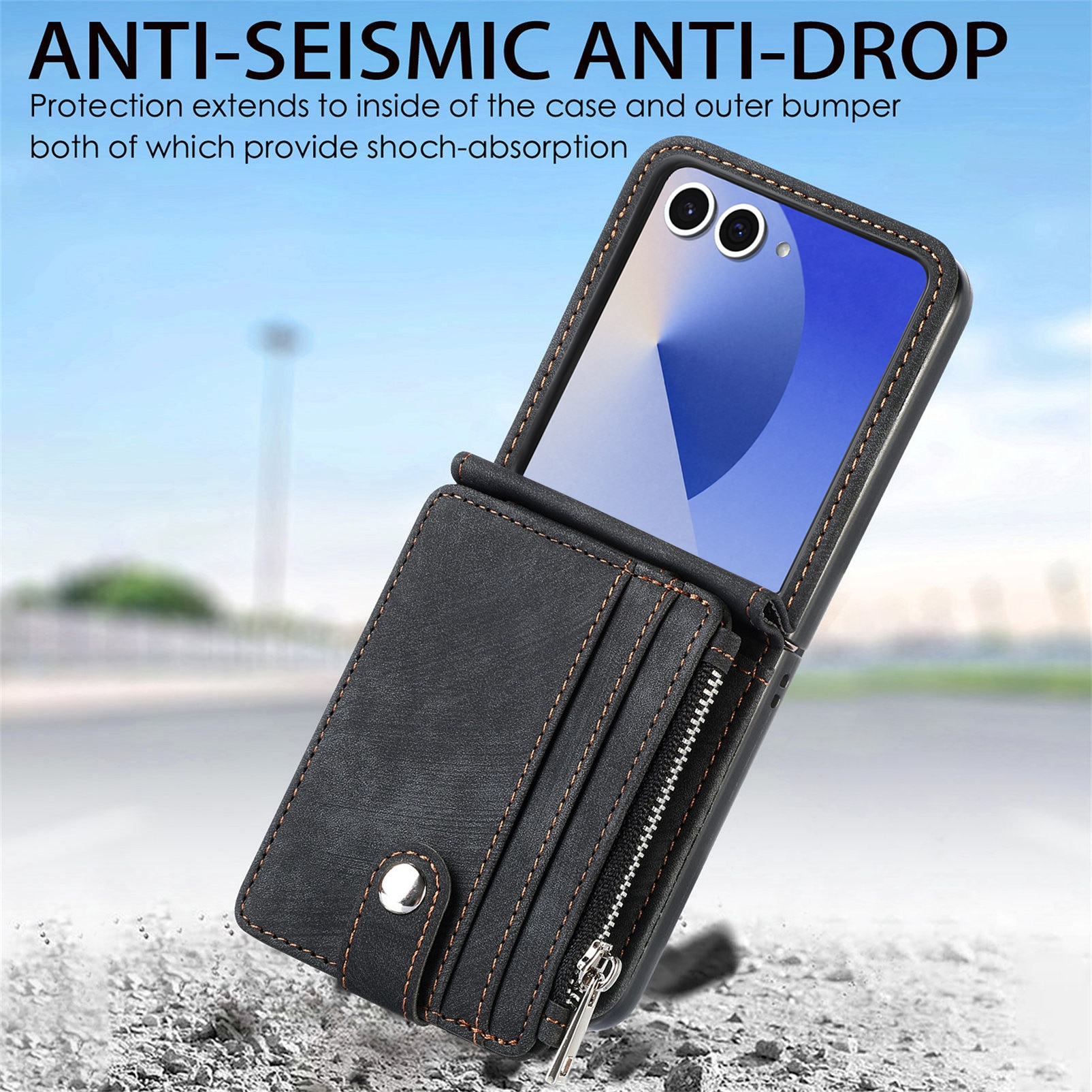 Samsung Galaxy Z Flip 7 Bookcover hoesje Multi-Slot Rits Zwart