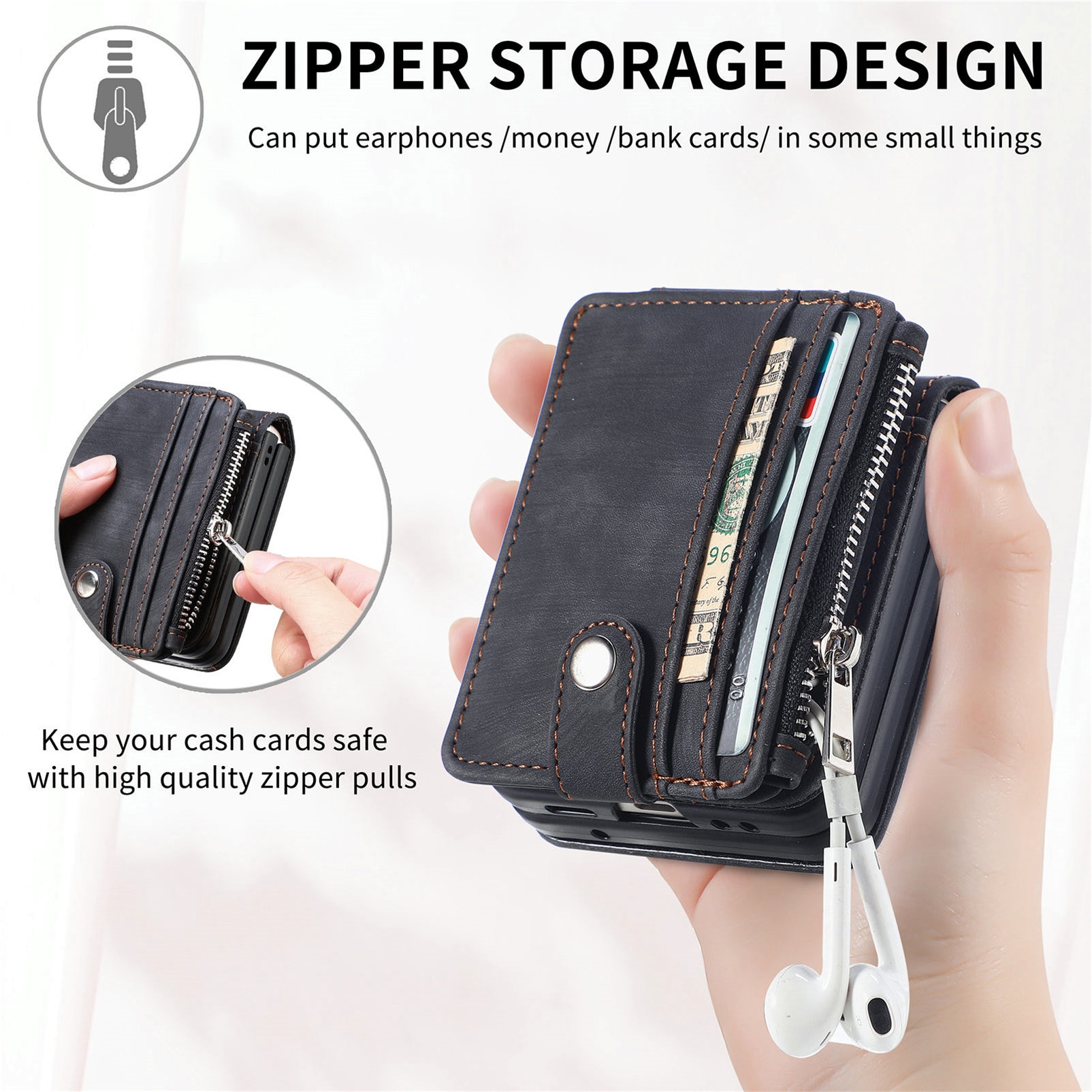 Samsung Galaxy Z Flip 7 Bookcover hoesje Multi-Slot Rits Zwart