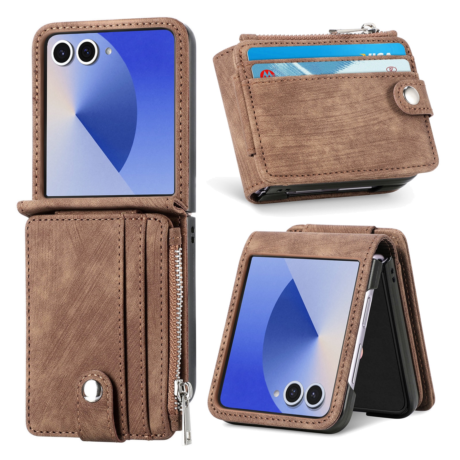 Samsung Galaxy Z Flip 7 Bookcover hoesje Multi-Slot Rits Bruin