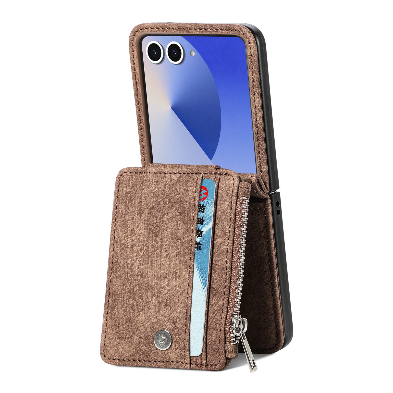Samsung Galaxy Z Flip 7 Bookcover hoesje Multi-Slot Rits Bruin