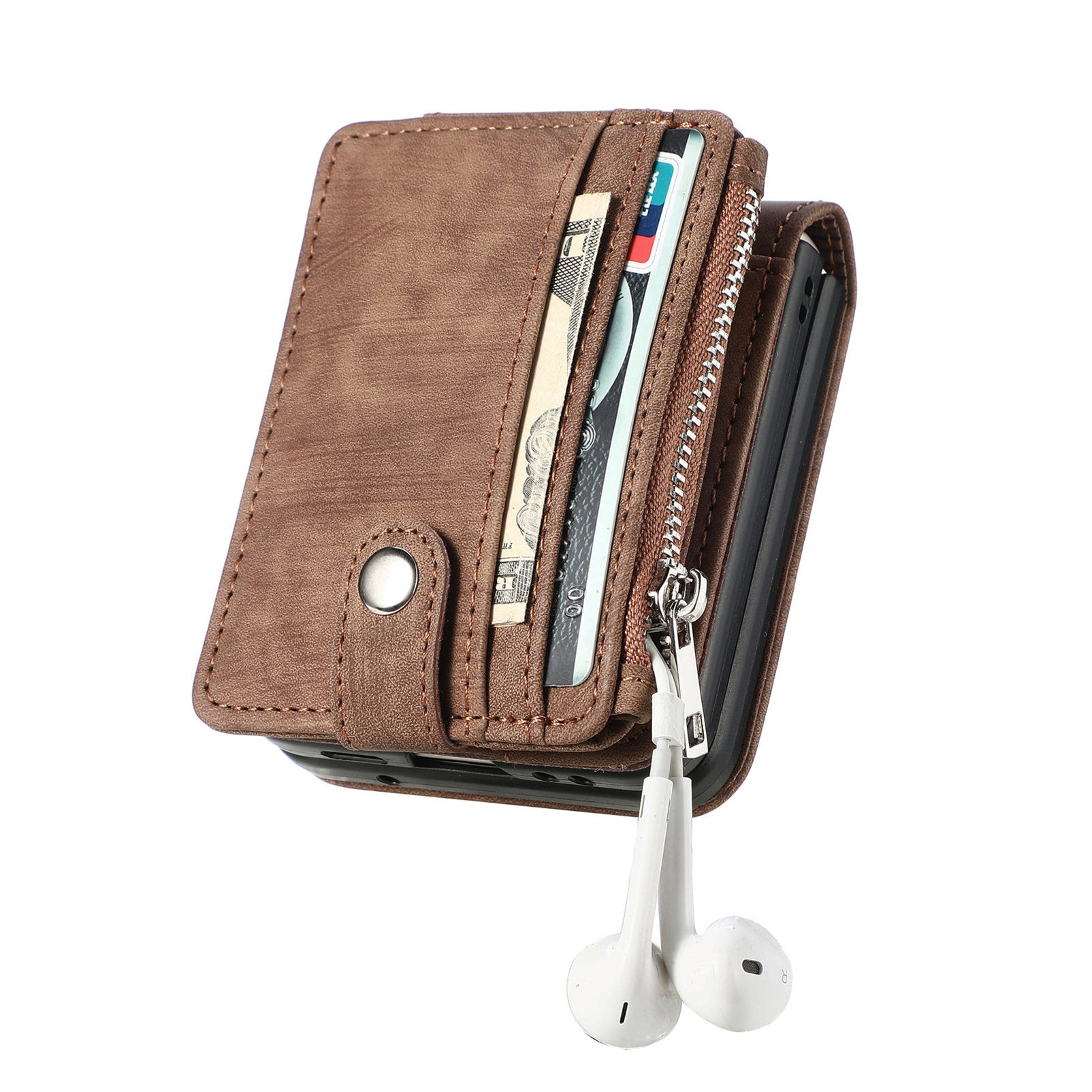 Samsung Galaxy Z Flip 7 Bookcover hoesje Multi-Slot Rits Bruin