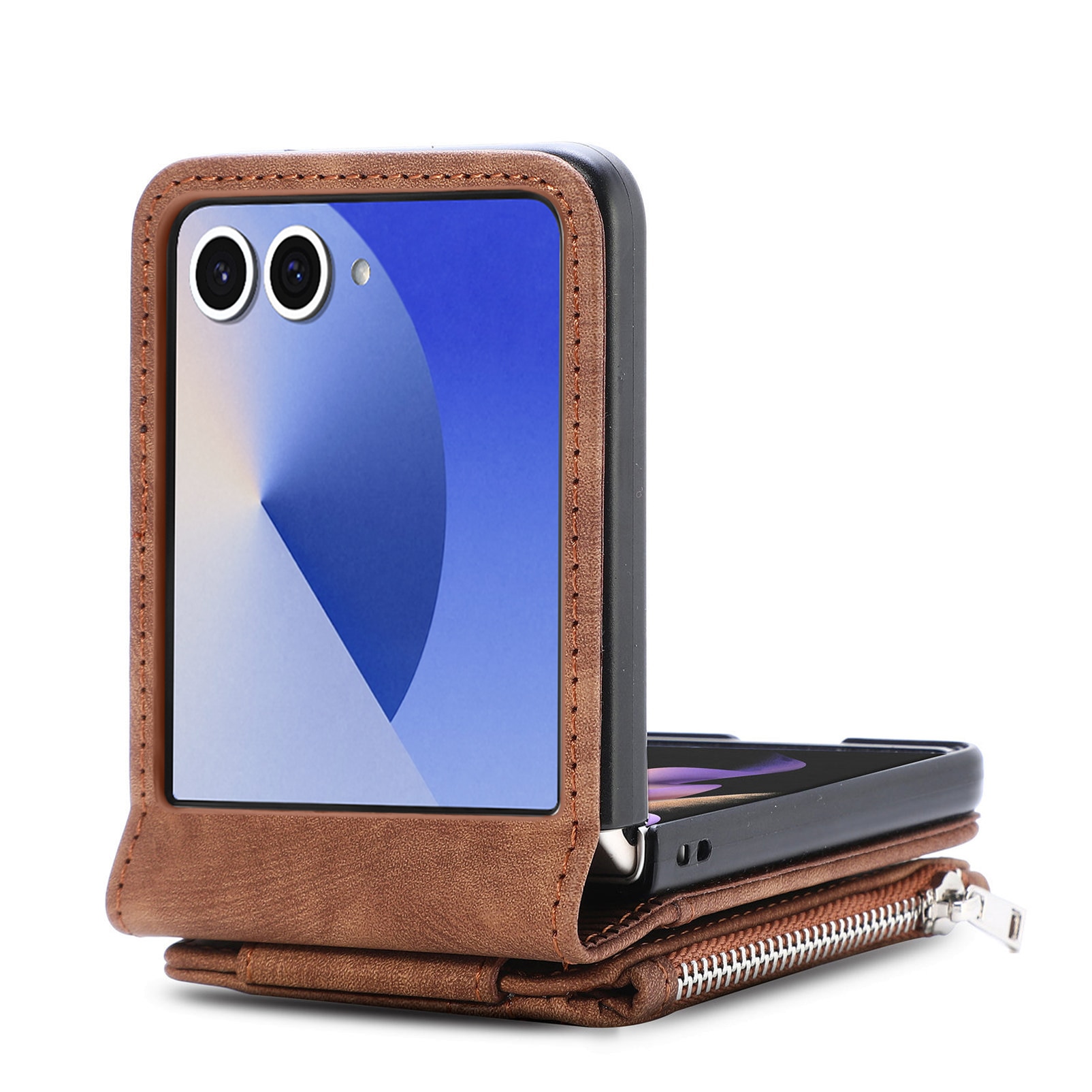 Samsung Galaxy Z Flip 7 Bookcover hoesje Multi-Slot Rits Bruin