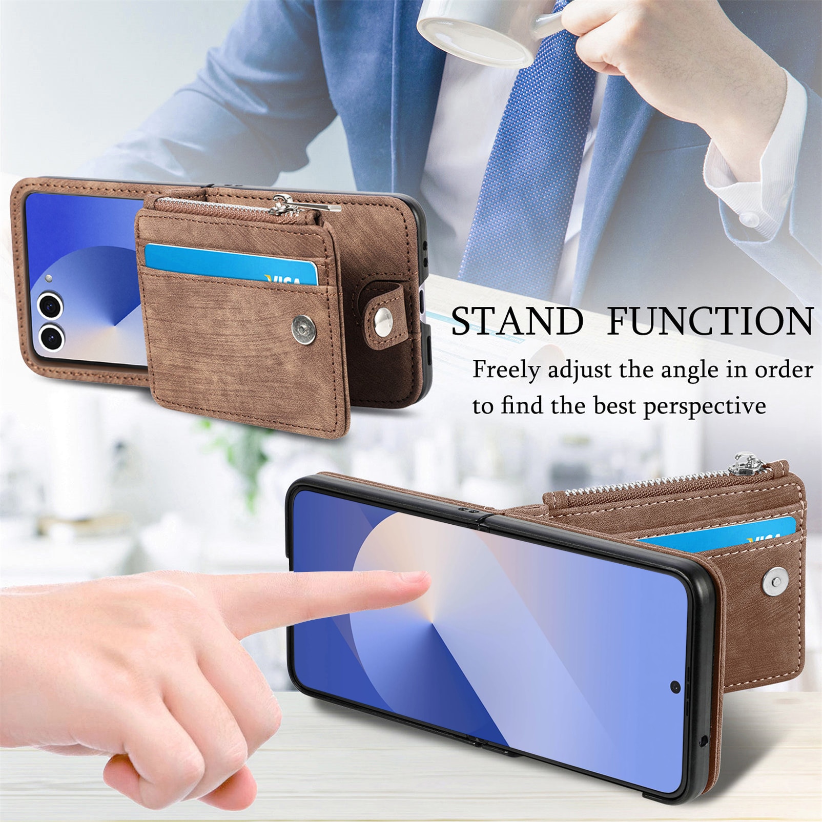 Samsung Galaxy Z Flip 7 Bookcover hoesje Multi-Slot Rits Bruin