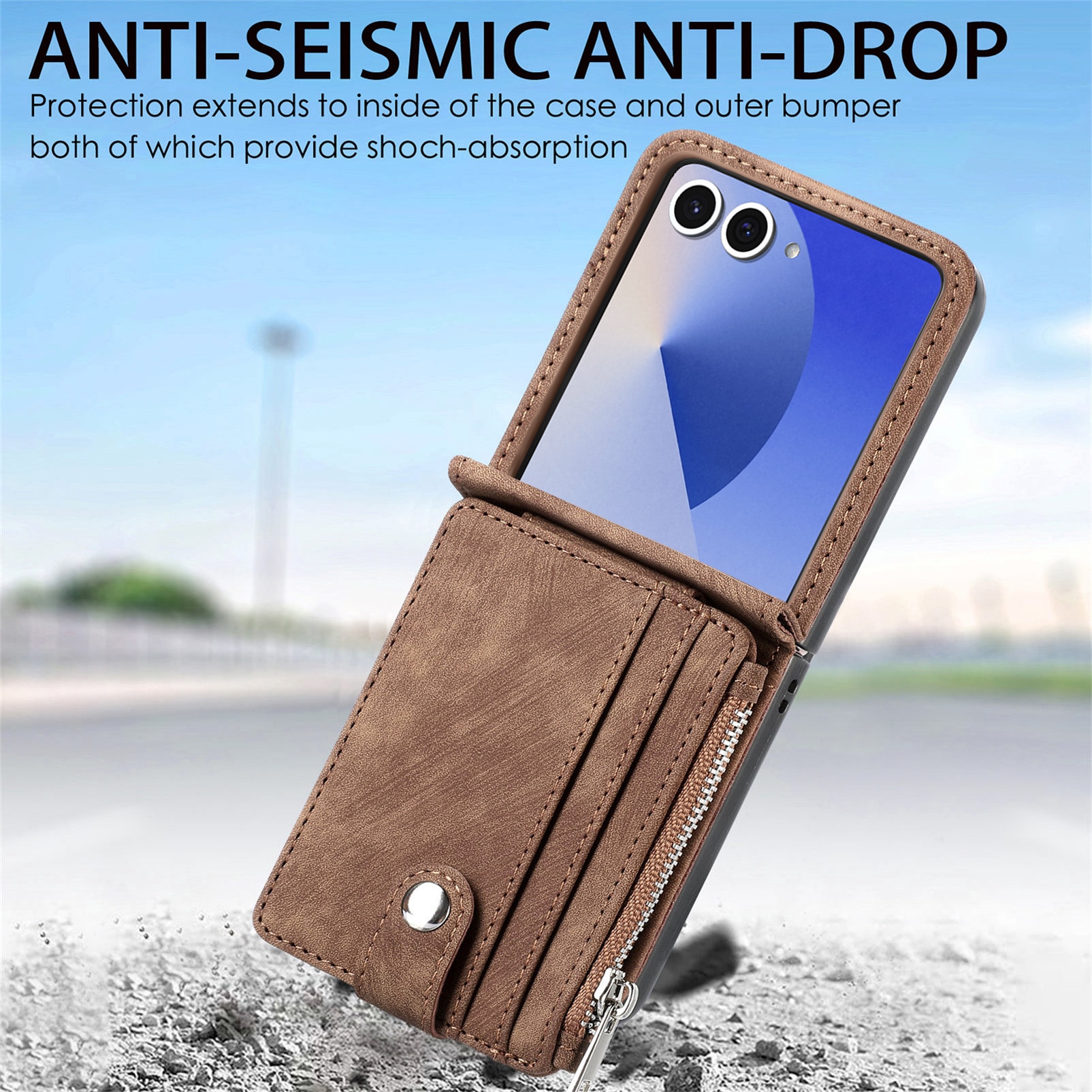 Samsung Galaxy Z Flip 7 Bookcover hoesje Multi-Slot Rits Bruin