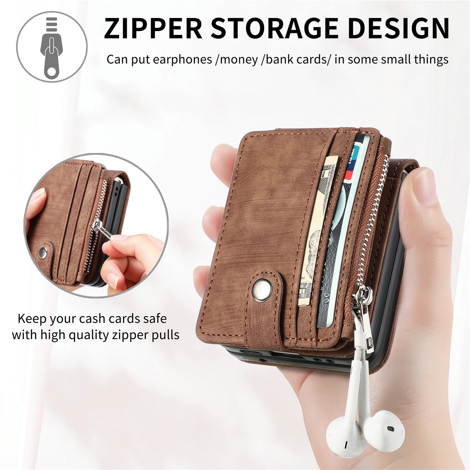 Samsung Galaxy Z Flip 7 Bookcover hoesje Multi-Slot Rits Bruin