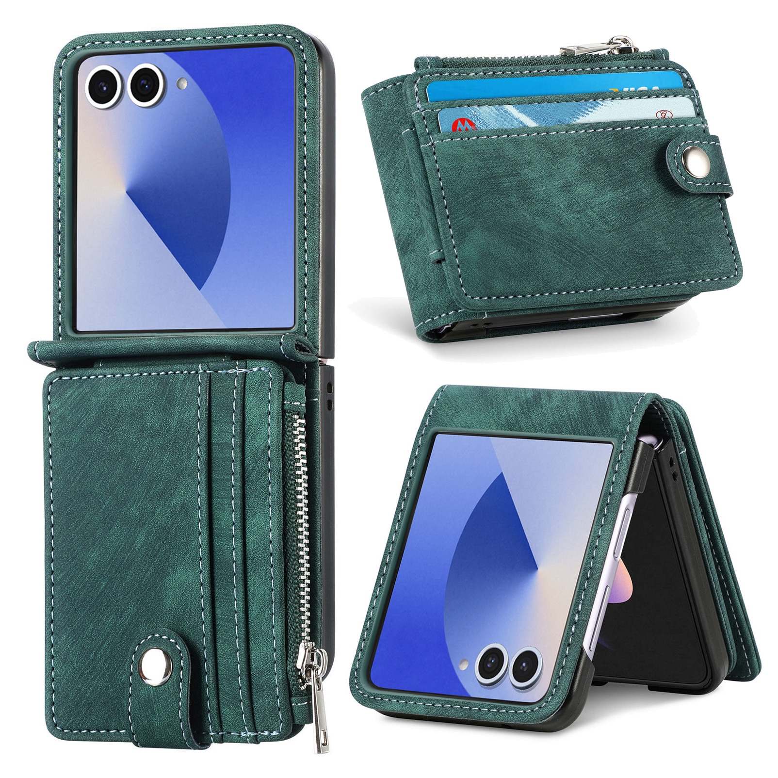 Samsung Galaxy Z Flip 7 Bookcover hoesje Multi-Slot Rits Groen