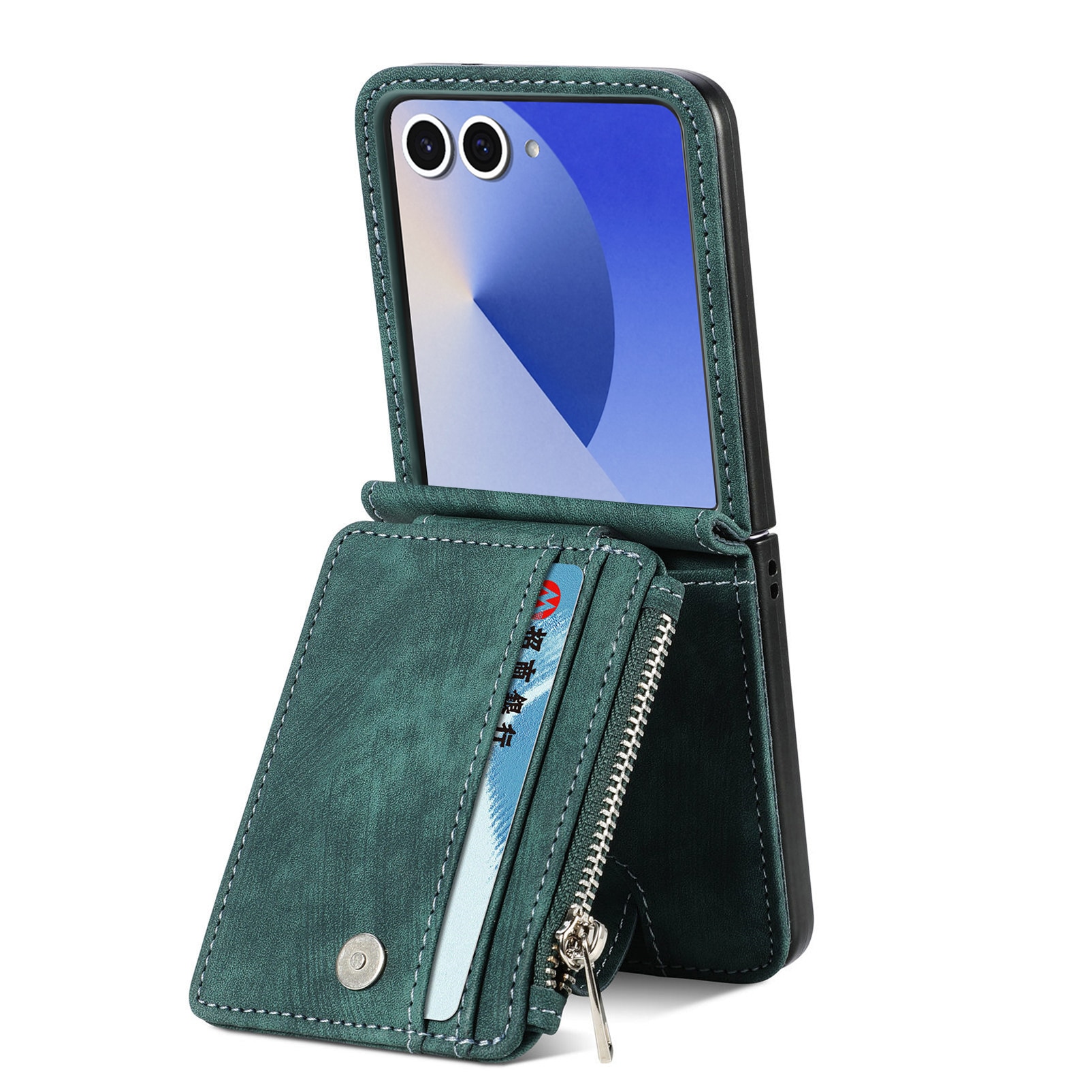Samsung Galaxy Z Flip 7 Bookcover hoesje Multi-Slot Rits Groen