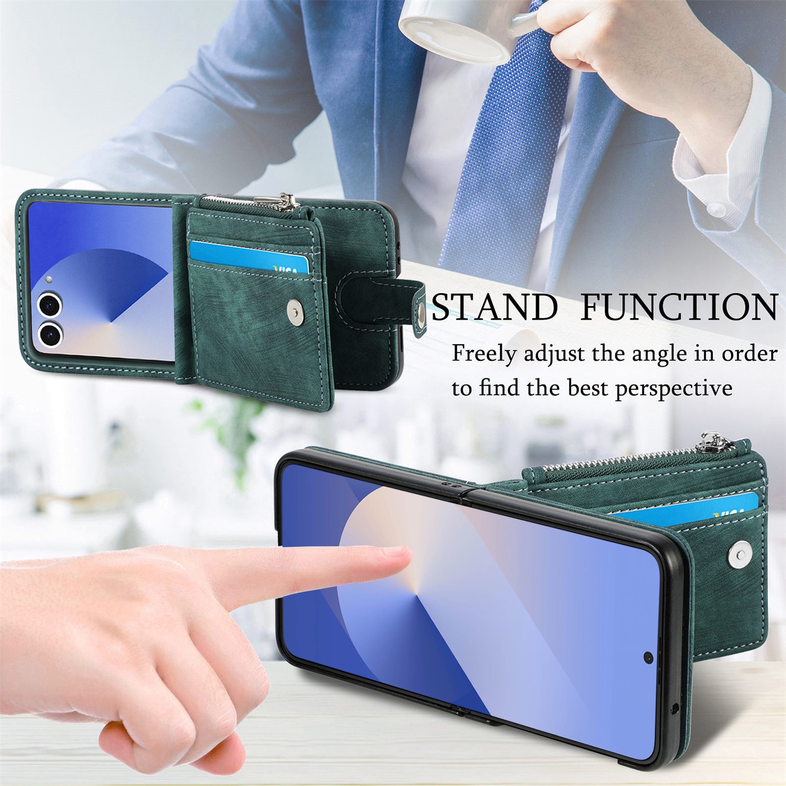 Samsung Galaxy Z Flip 7 Bookcover hoesje Multi-Slot Rits Groen