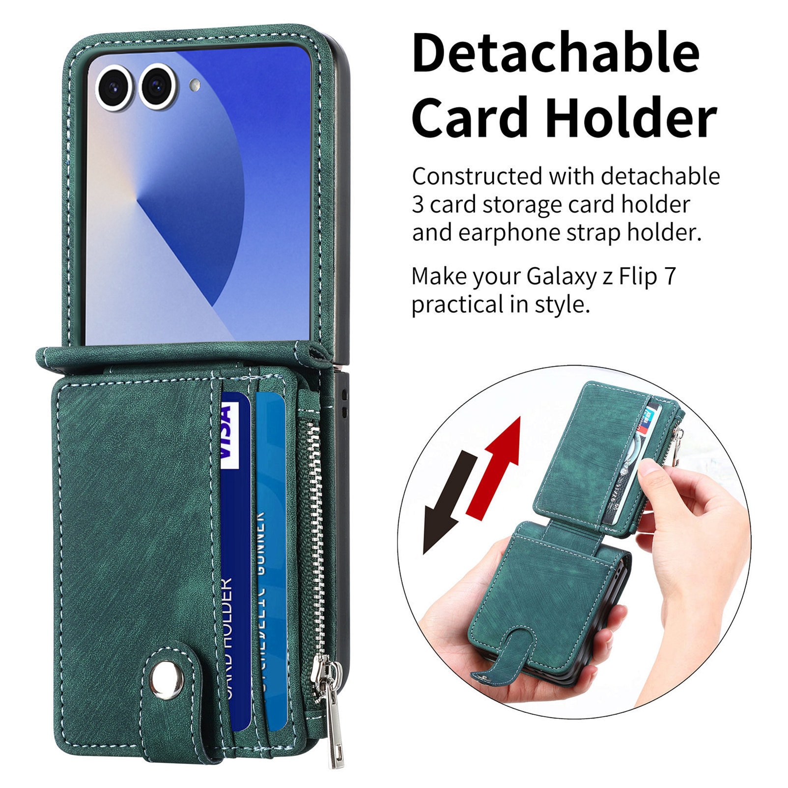 Samsung Galaxy Z Flip 7 Bookcover hoesje Multi-Slot Rits Groen