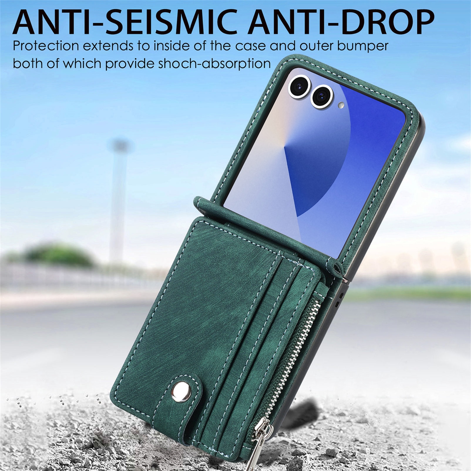Samsung Galaxy Z Flip 7 Bookcover hoesje Multi-Slot Rits Groen