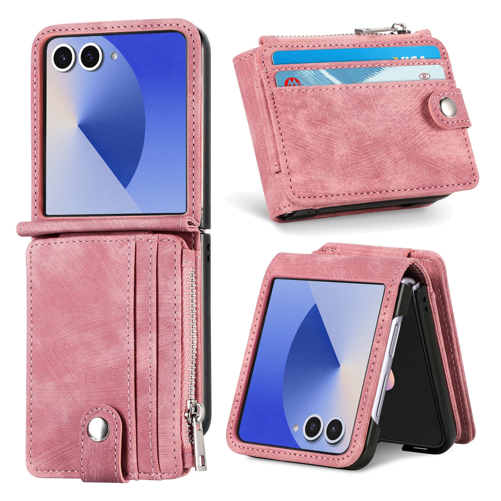 Samsung Galaxy Z Flip 7 Bookcover hoesje Multi-Slot Rits Roze