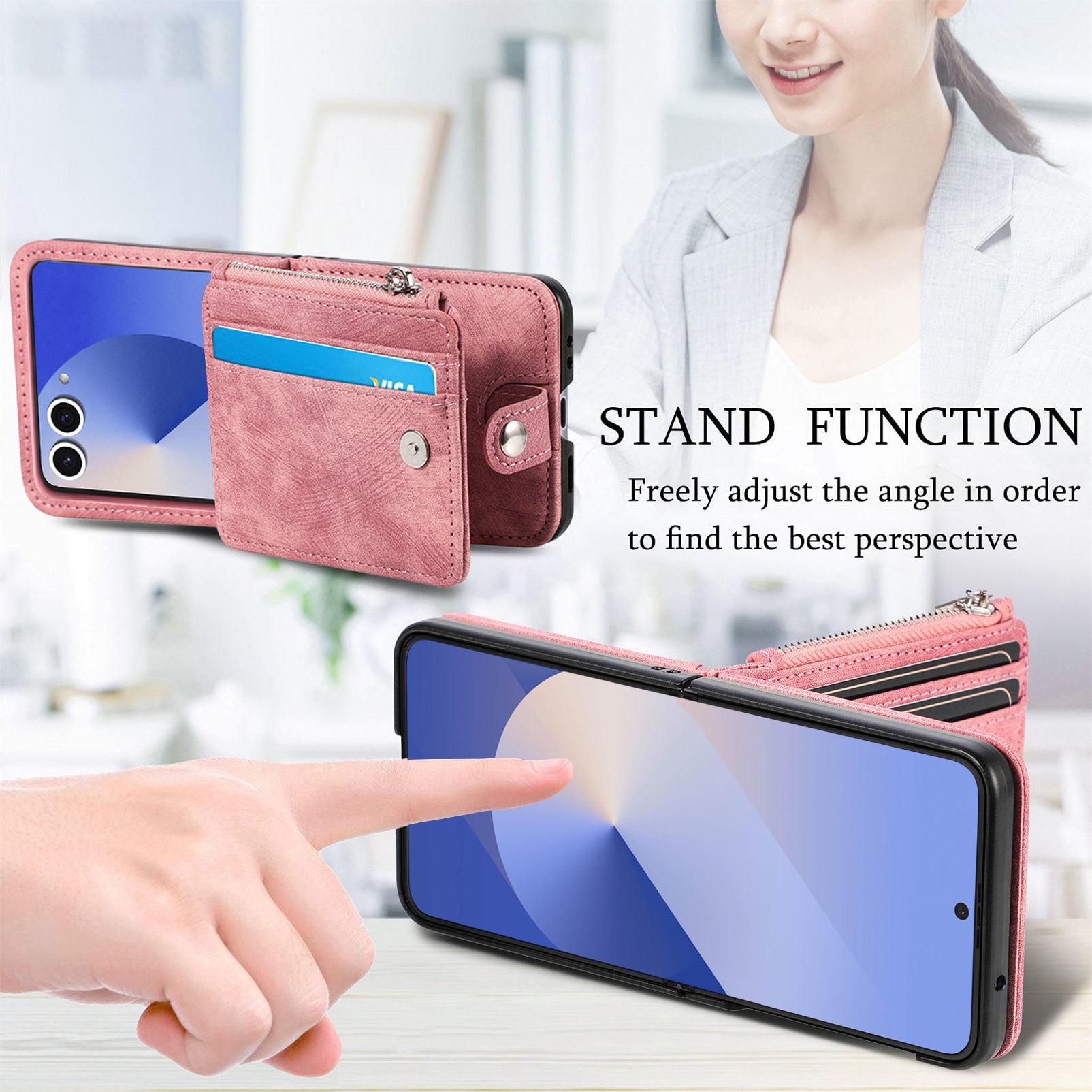 Samsung Galaxy Z Flip 7 Bookcover hoesje Multi-Slot Rits Roze