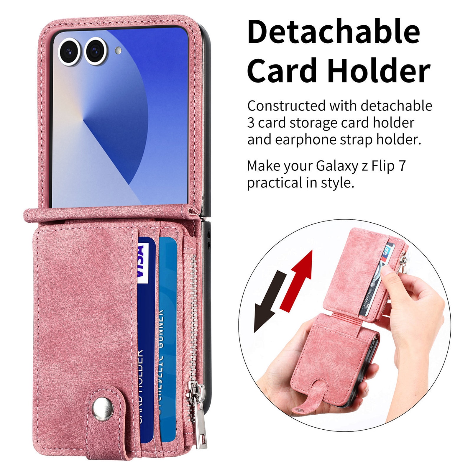 Samsung Galaxy Z Flip 7 Bookcover hoesje Multi-Slot Rits Roze