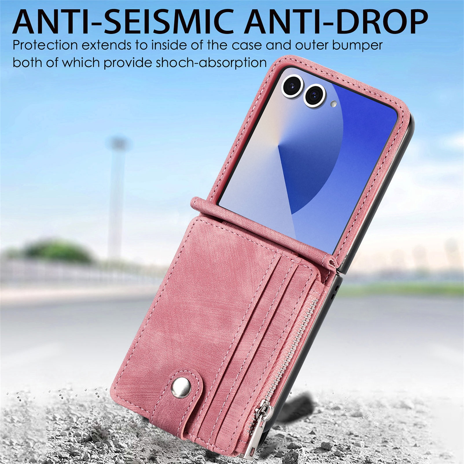 Samsung Galaxy Z Flip 7 Bookcover hoesje Multi-Slot Rits Roze