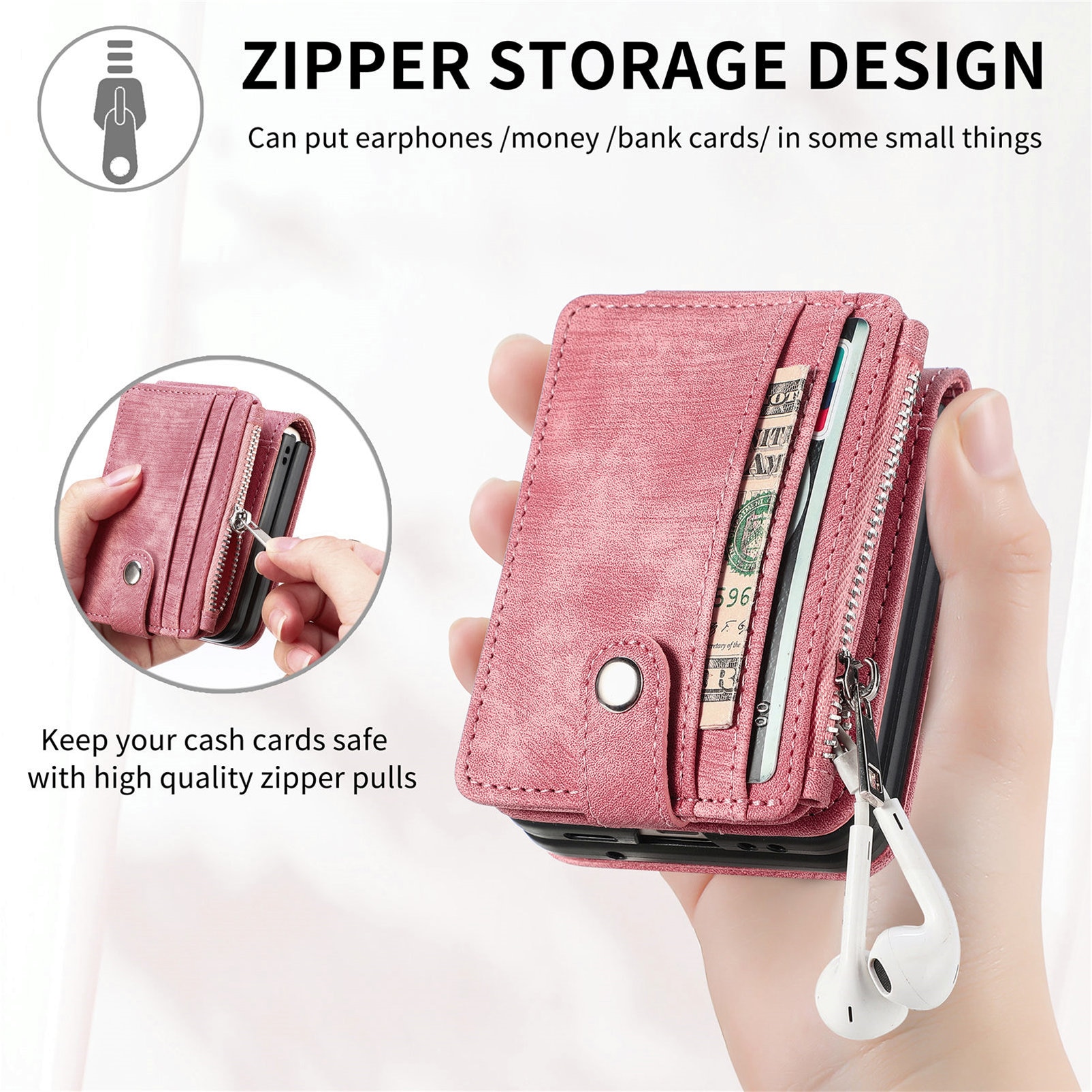 Samsung Galaxy Z Flip 7 Bookcover hoesje Multi-Slot Rits Roze