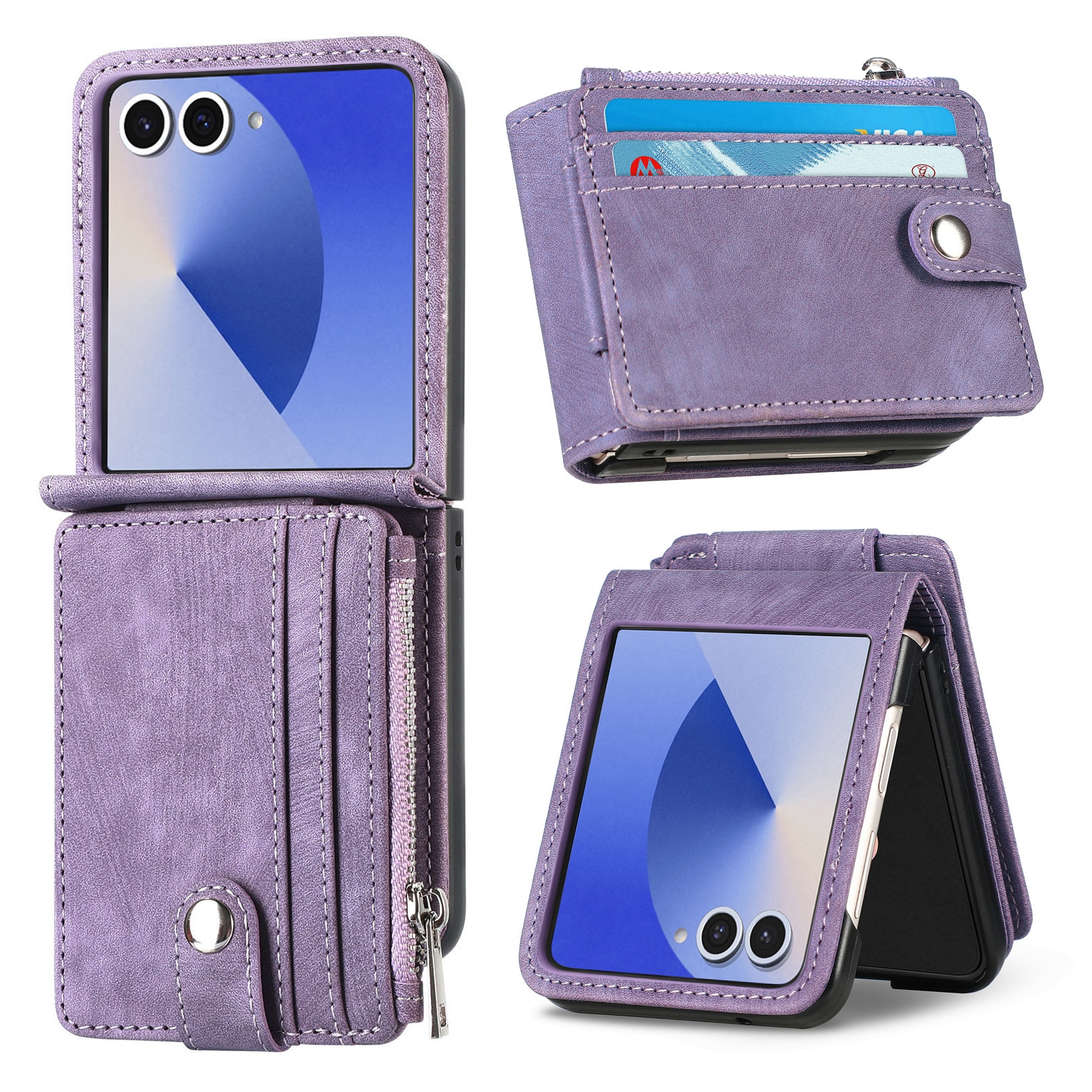 Samsung Galaxy Z Flip 7 Bookcover hoesje Multi-Slot Rits Paars